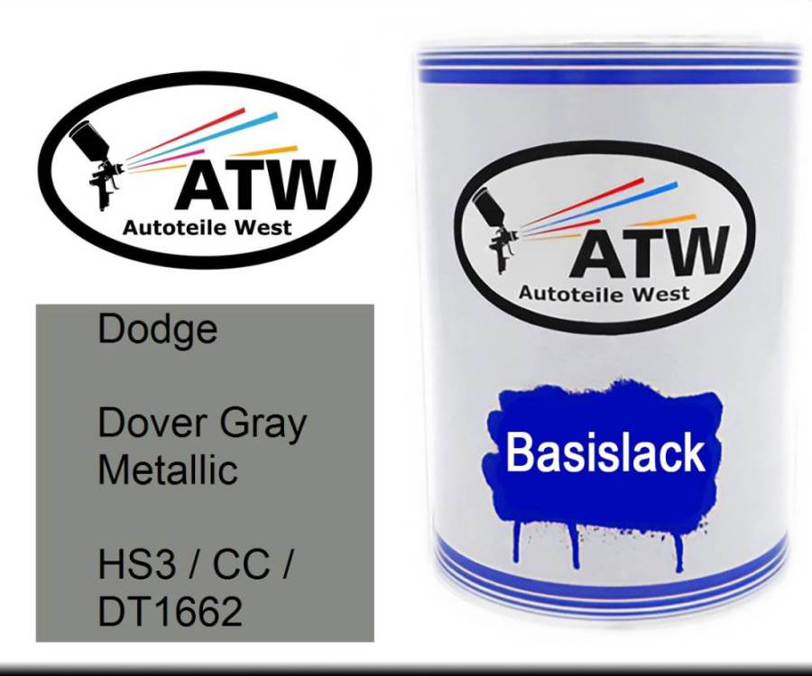 Dodge, Dover Gray Metallic, HS3 / CC / DT1662: 500ml Lackdose, von ATW Autoteile West.